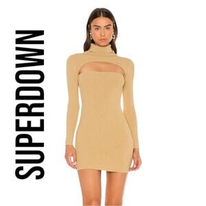 Superdown womens large mini dress ribbed bodycon cutout tan new tasha sexy